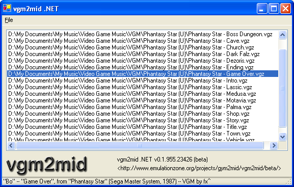 vgm2mid .NET screenshot